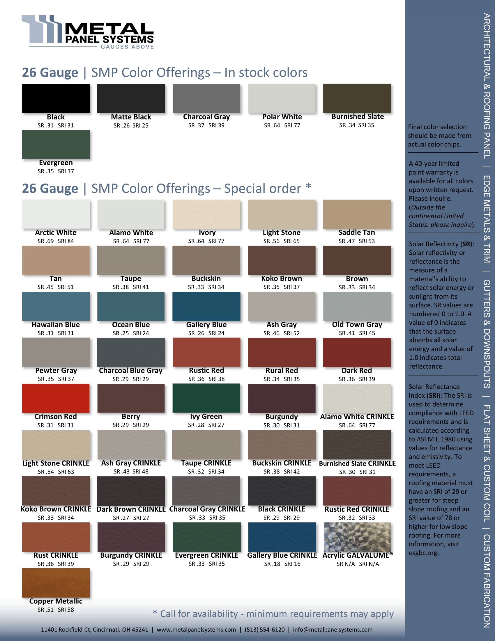 Color Charts - Metal Panel Systems