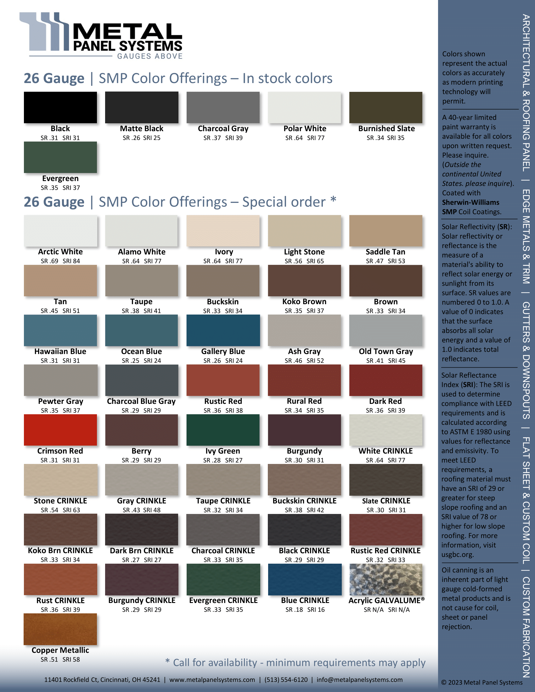 Sheet Metal Color Chart